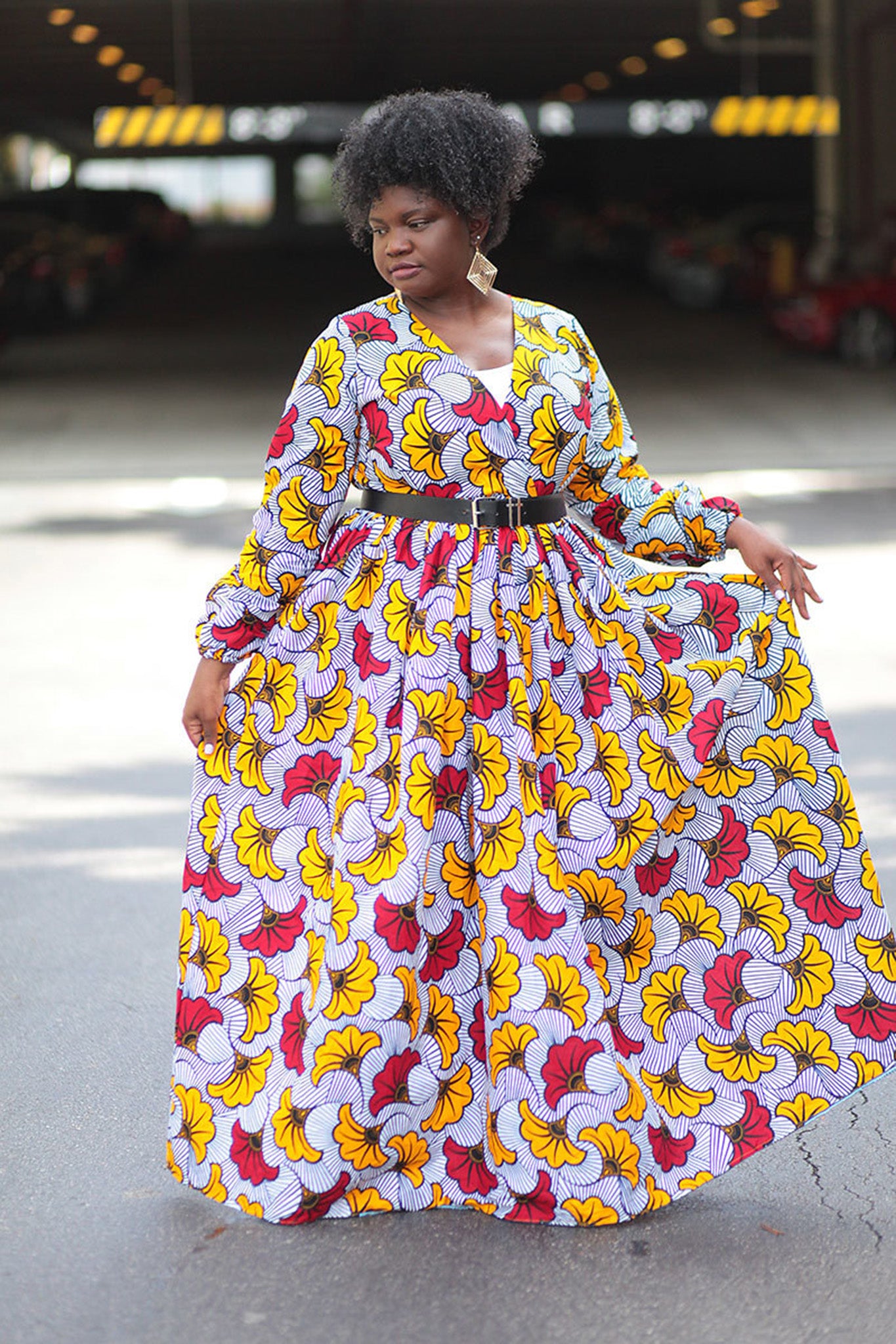 African Print Maxi Dress - White/Yellow ...